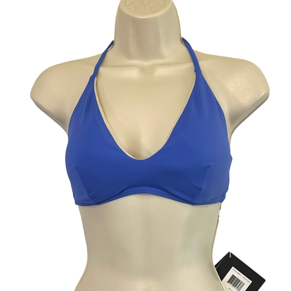 ECHO Design Slide Halter Bikini‎ Top, V-Neck, Tie-Back/Neck, Cobalt Blue, Large